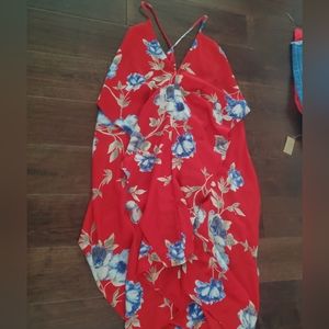 Hawaiian red flowery dress with blue and white layered size Medium by Interi